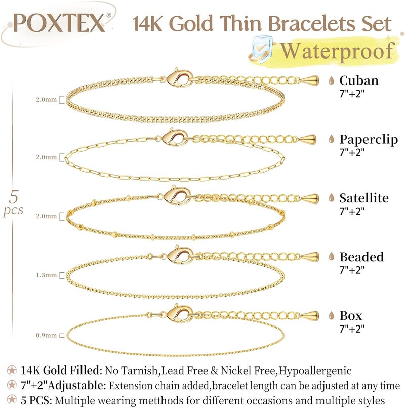 Poxtex Gold Bracelets Set for Women Stack, Dainty Thick Bracelets Stack for Women Trendy, Simple Thin Gold Plated Cuff Stackable Bracelets With Beaded Cuban Paperclip Snake Rope Bangle Hand Chain Jewelry Gifts for Women Non Tainish - Image 5